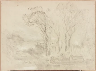 Paisagem com barco e figuras (pastel e lápis sobre papel (buff))